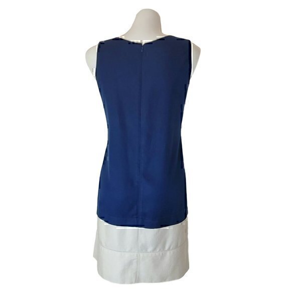 Balenciaga Silk Shift Dress 40 Color Block Blue White - Picture 4 of 12